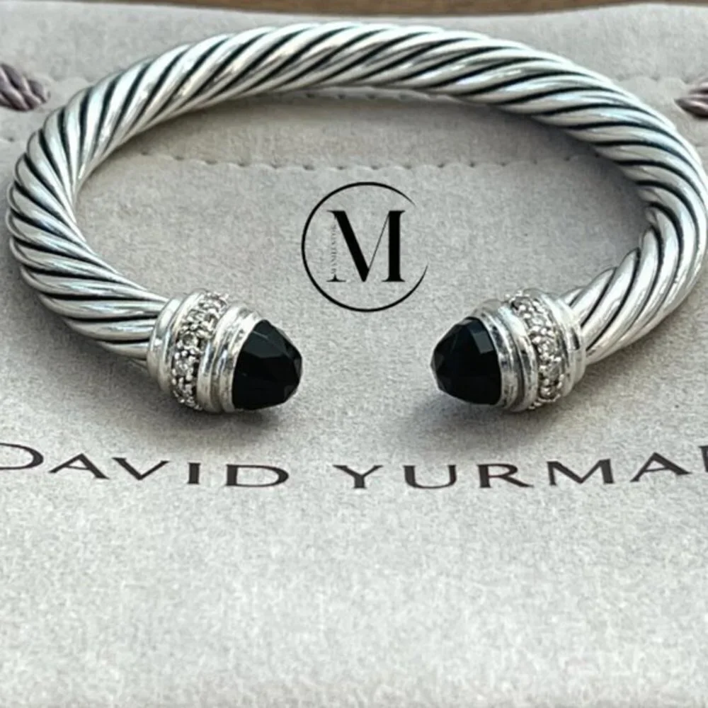 David Yurman 7mm Black Onyx & Diamonds Bracelet - Size Small